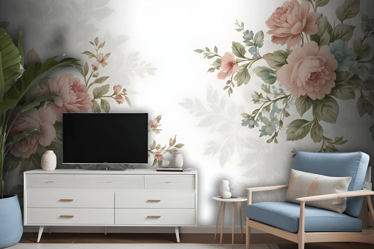 Vintage Pink Flowers Wallpaper Mural