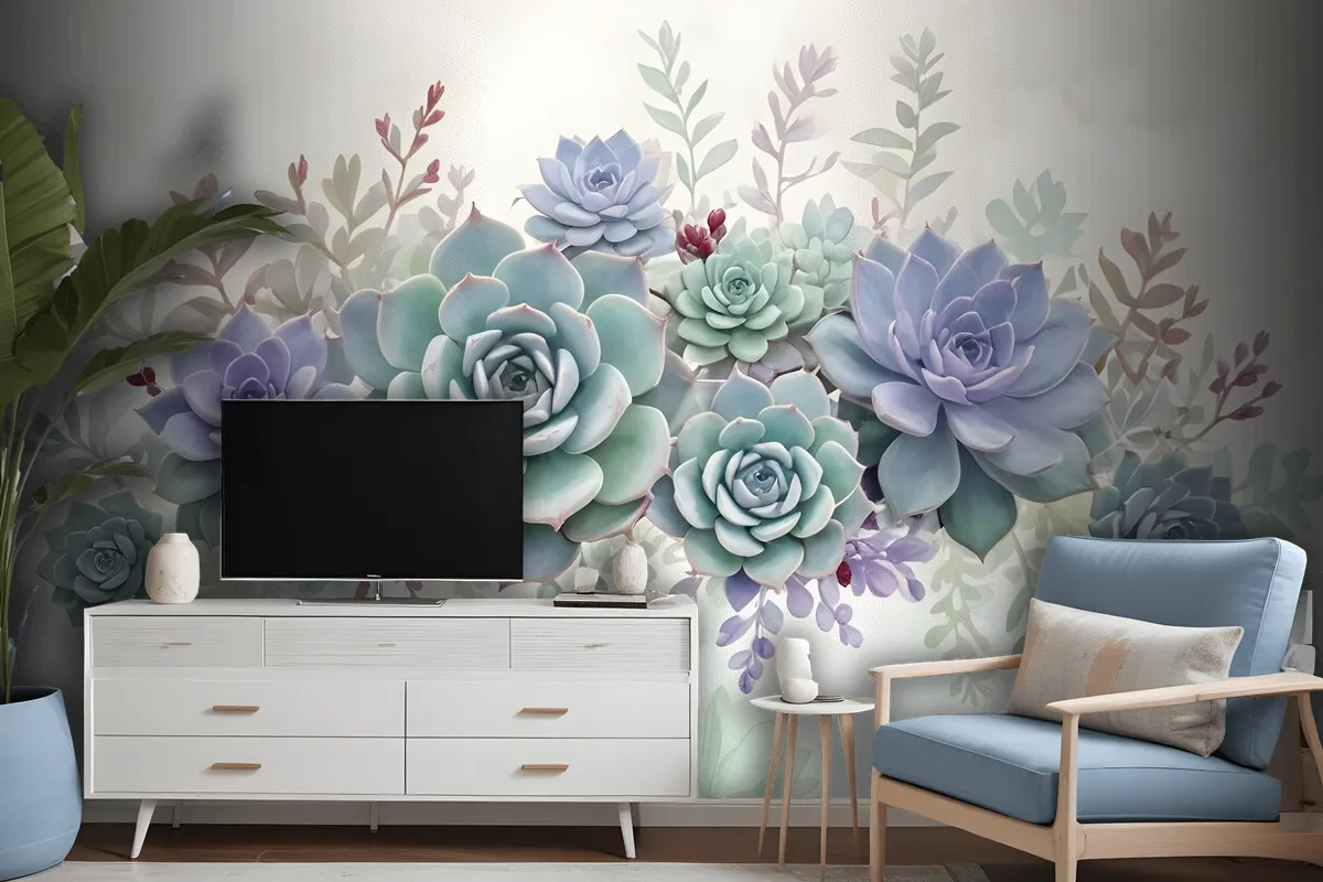 Vintage Purple Flowers Wallpaper Mural