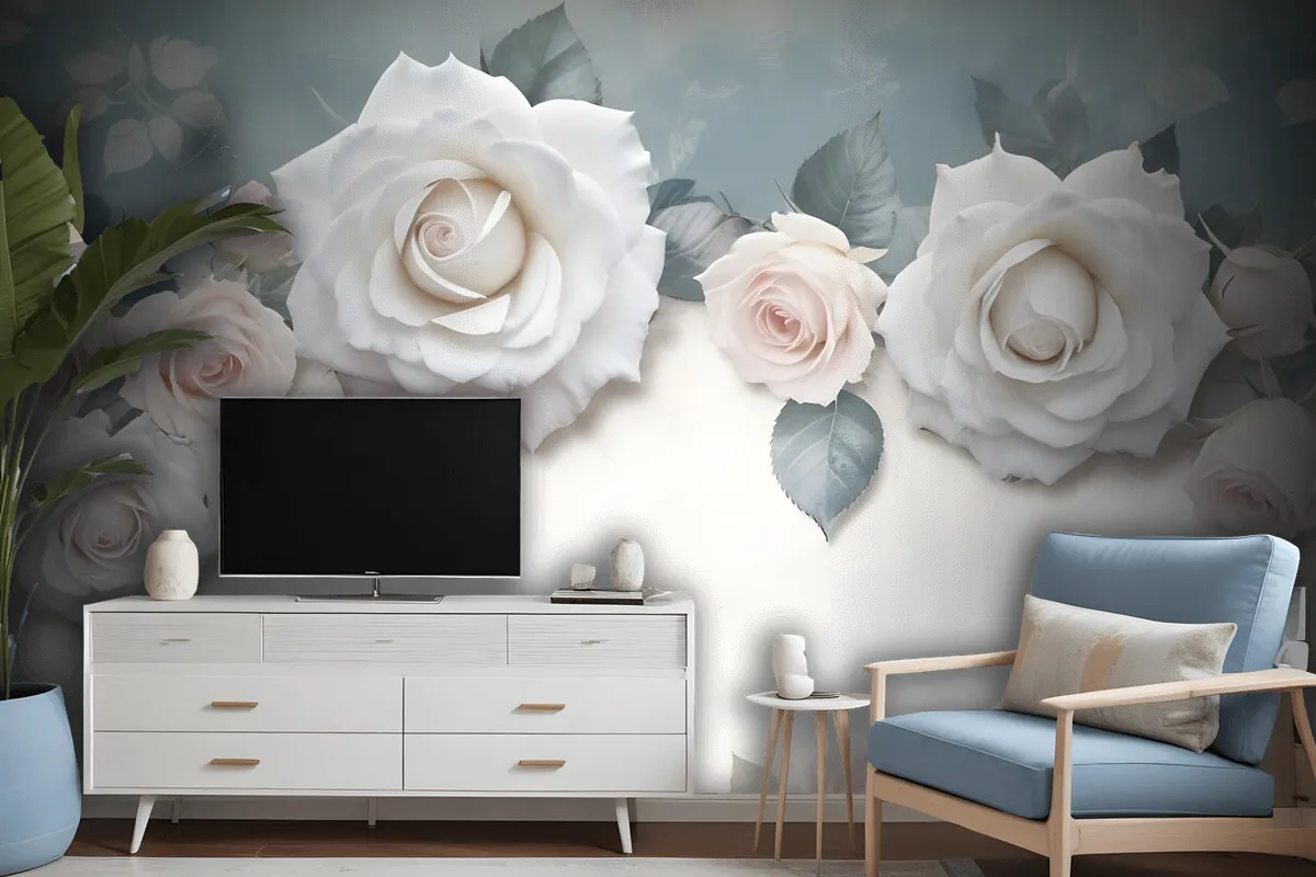 Vintage White Rose Floral Wallpaper Mural