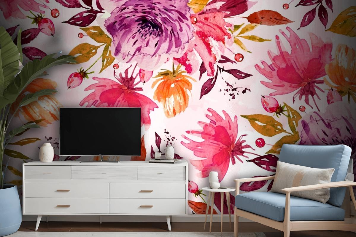 Violet Flower Background With Soft Watercolours Wallpaper Mural