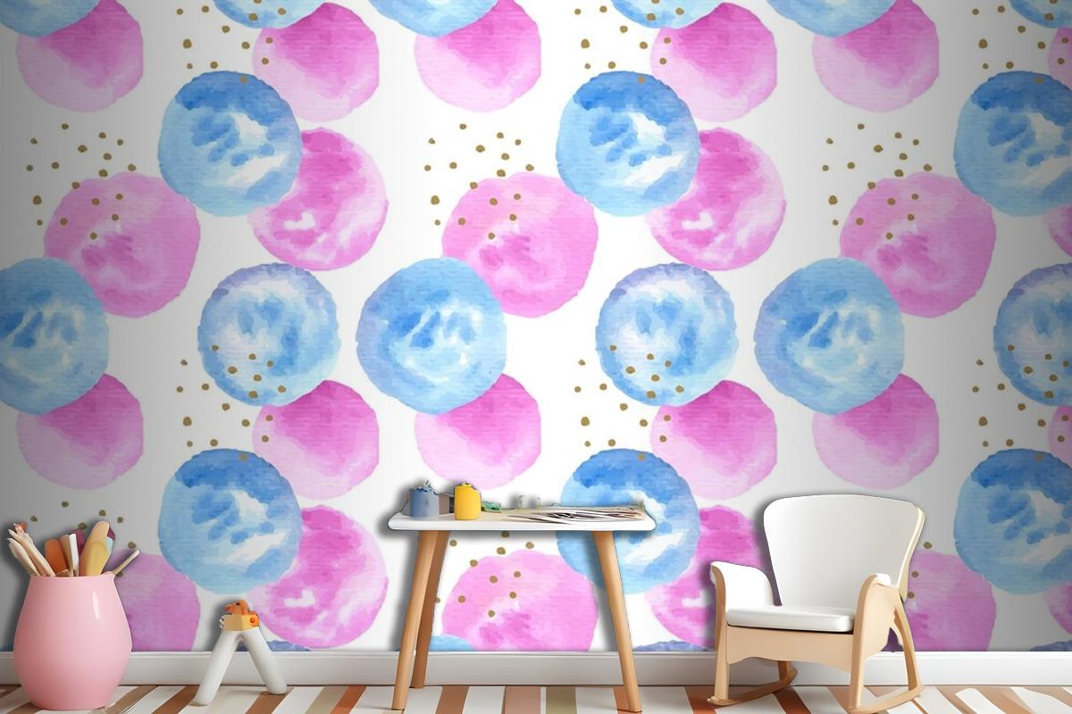 Watercolor Abstract Circular Spots Seamless Pattern Girl Wallpaper Mural