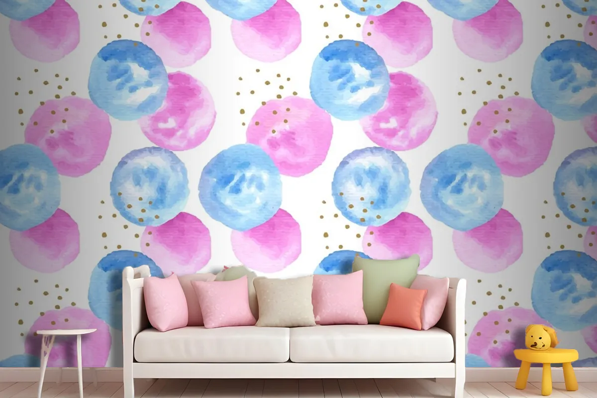 Watercolor Abstract Circular Spots Seamless Pattern Girl Wallpaper Mural