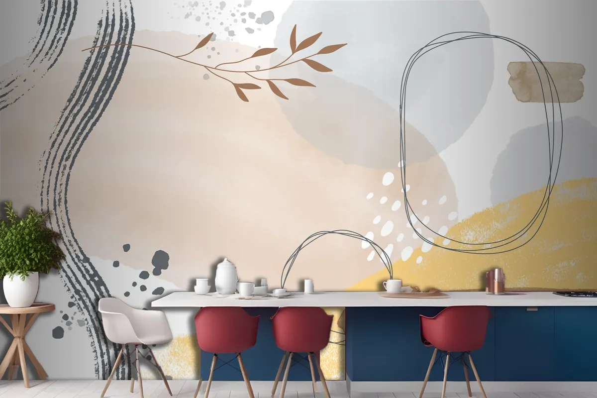 Watercolor Abstract Doodle Kitchen Wallpaper Mural