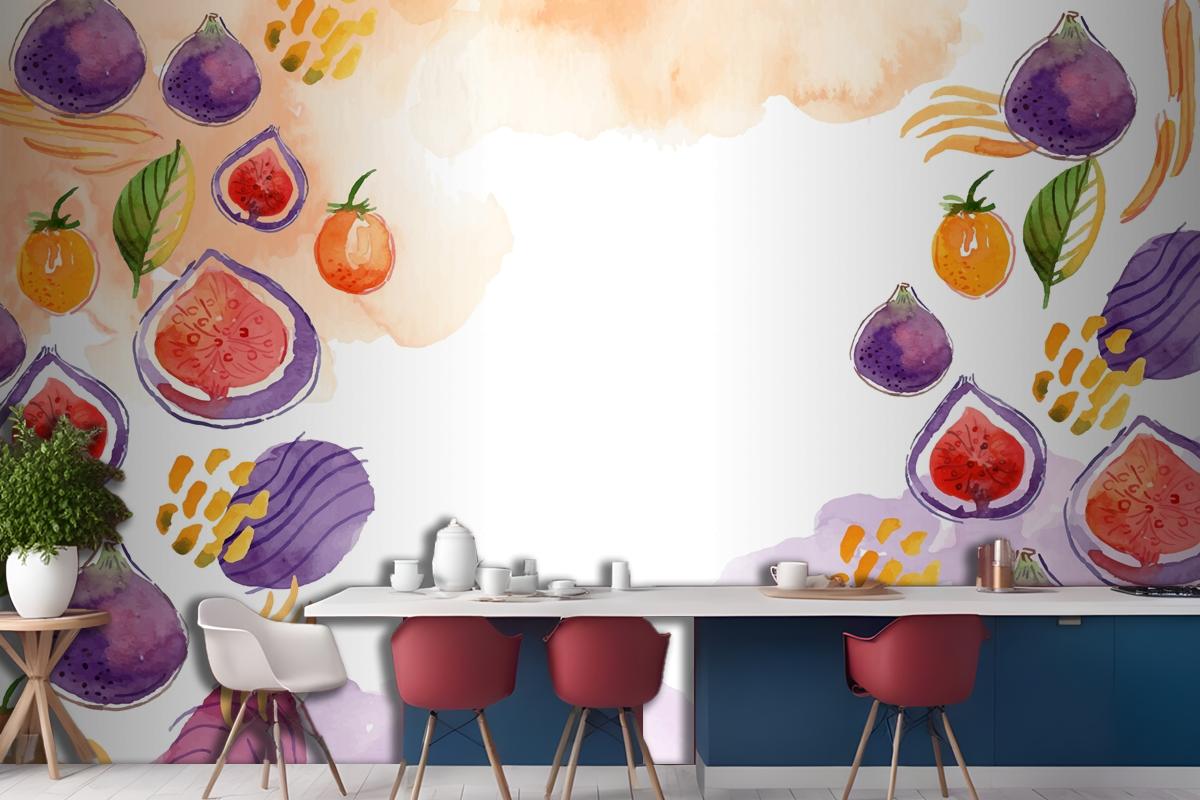 Watercolor Abstract Doodle Wallpaper Mural