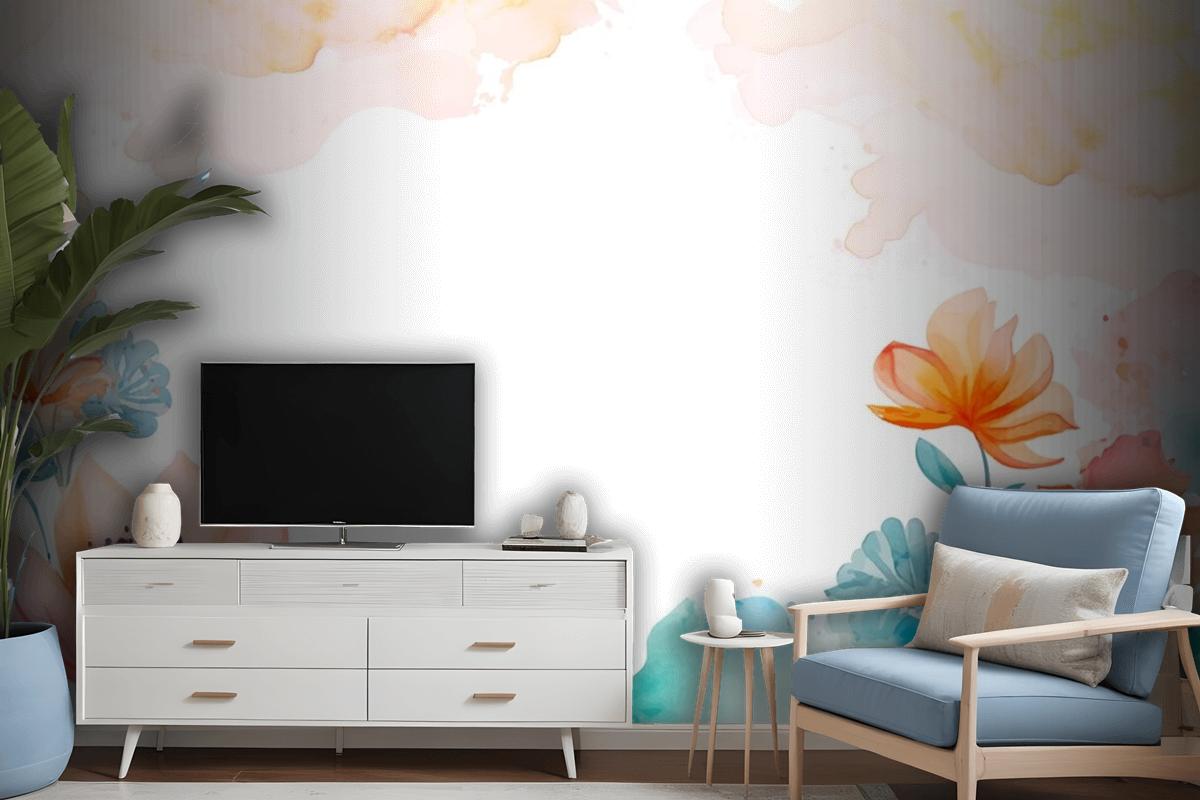 Watercolor Abstract Floral Background Wallpaper Mural