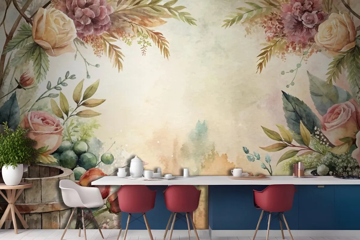 Watercolor Background Featuring An Arrangement Of Rural Flowers Wallpaper Mural