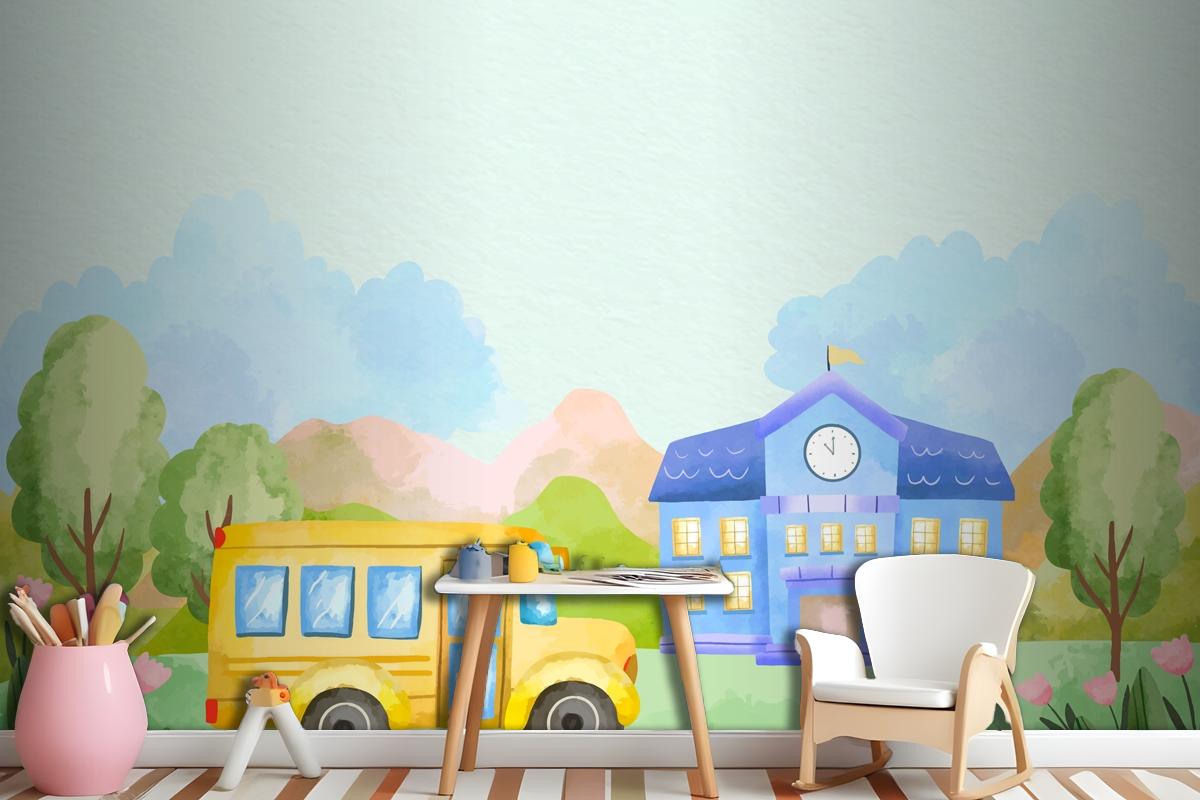 Watercolor Background For Back To School Season Boys Wallpaper Mural