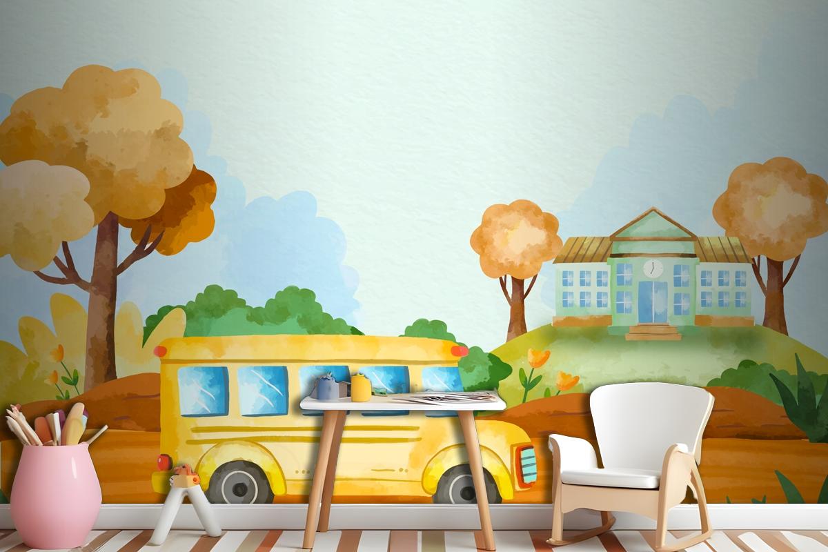 Watercolor Background For Back To School Season Wallpaper Mural