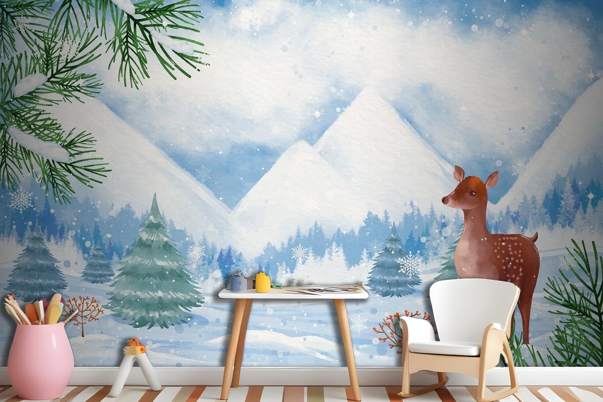 Watercolor Background For Winter Season Celebration Wallpaper Mural