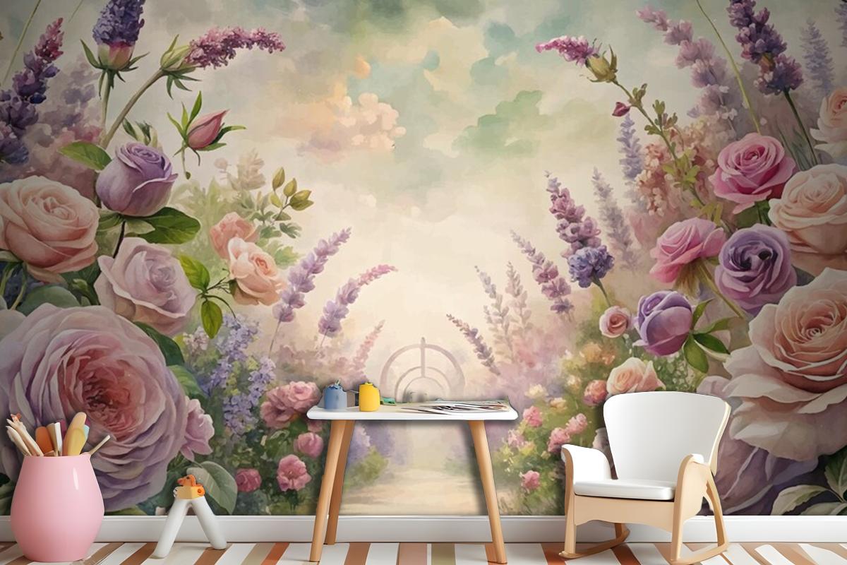 Watercolor Background Inspired By Garden Wallpaper Mural