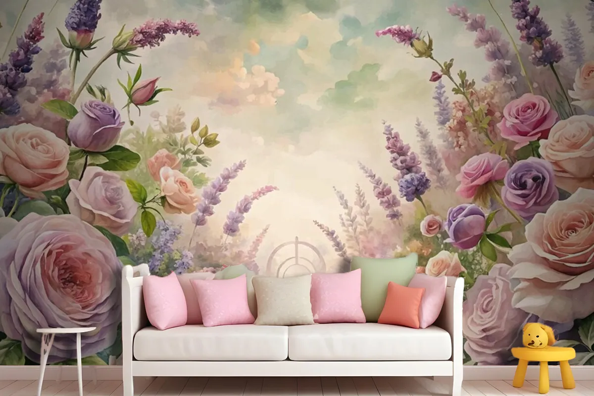 Watercolor Background Inspired By Garden Wallpaper Mural