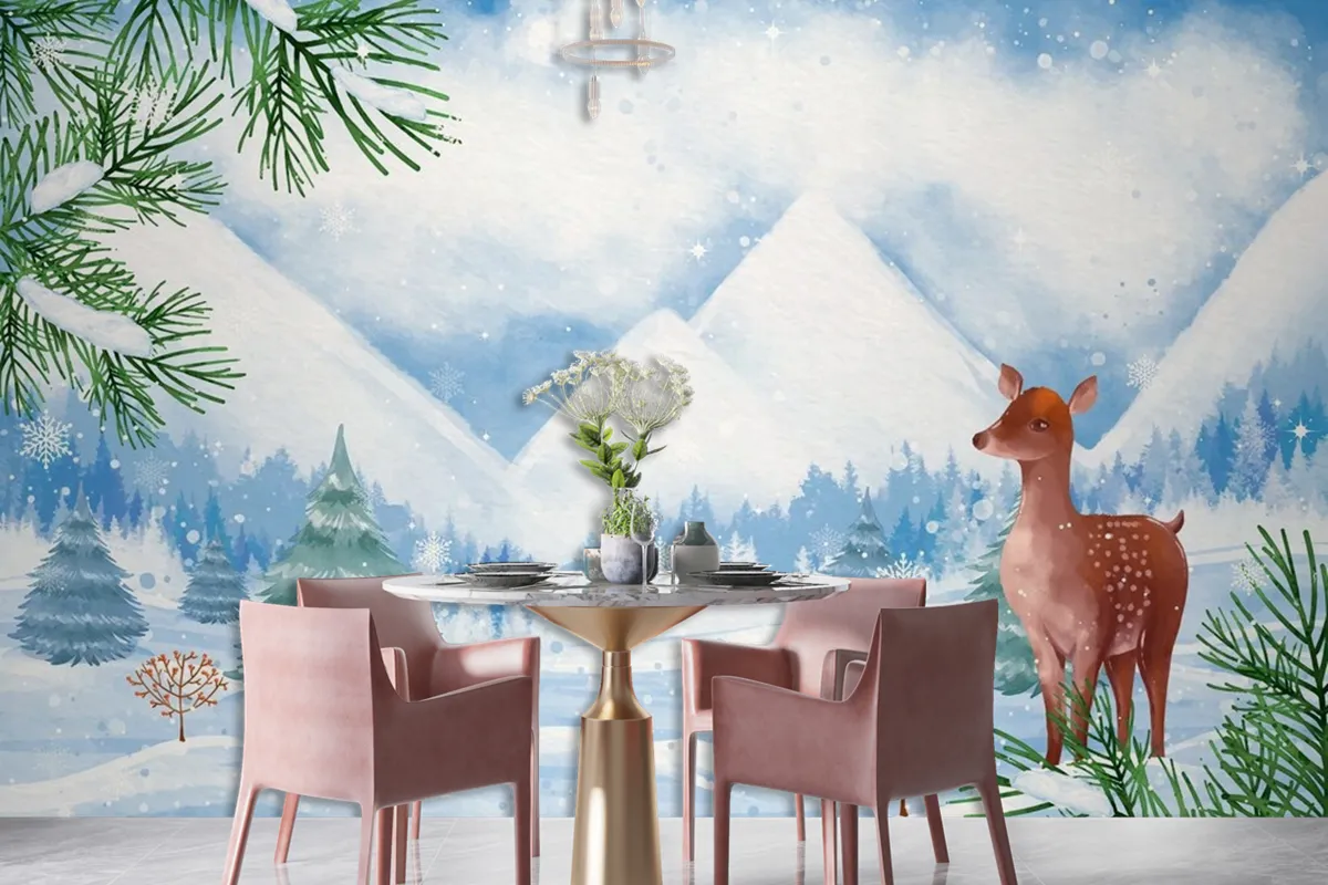 Watercolor Background For Winter Season Wallpaper Mural