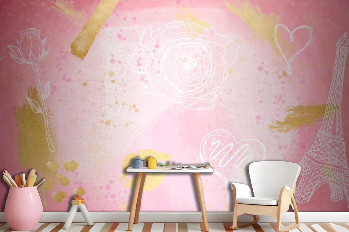 Watercolor Background With Hand Drawn Elements Girl Wallpaper Mural