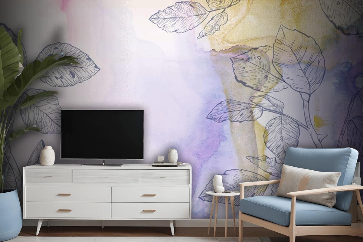 Watercolor Background With Hand Drawn Elements Wallpaper Mural