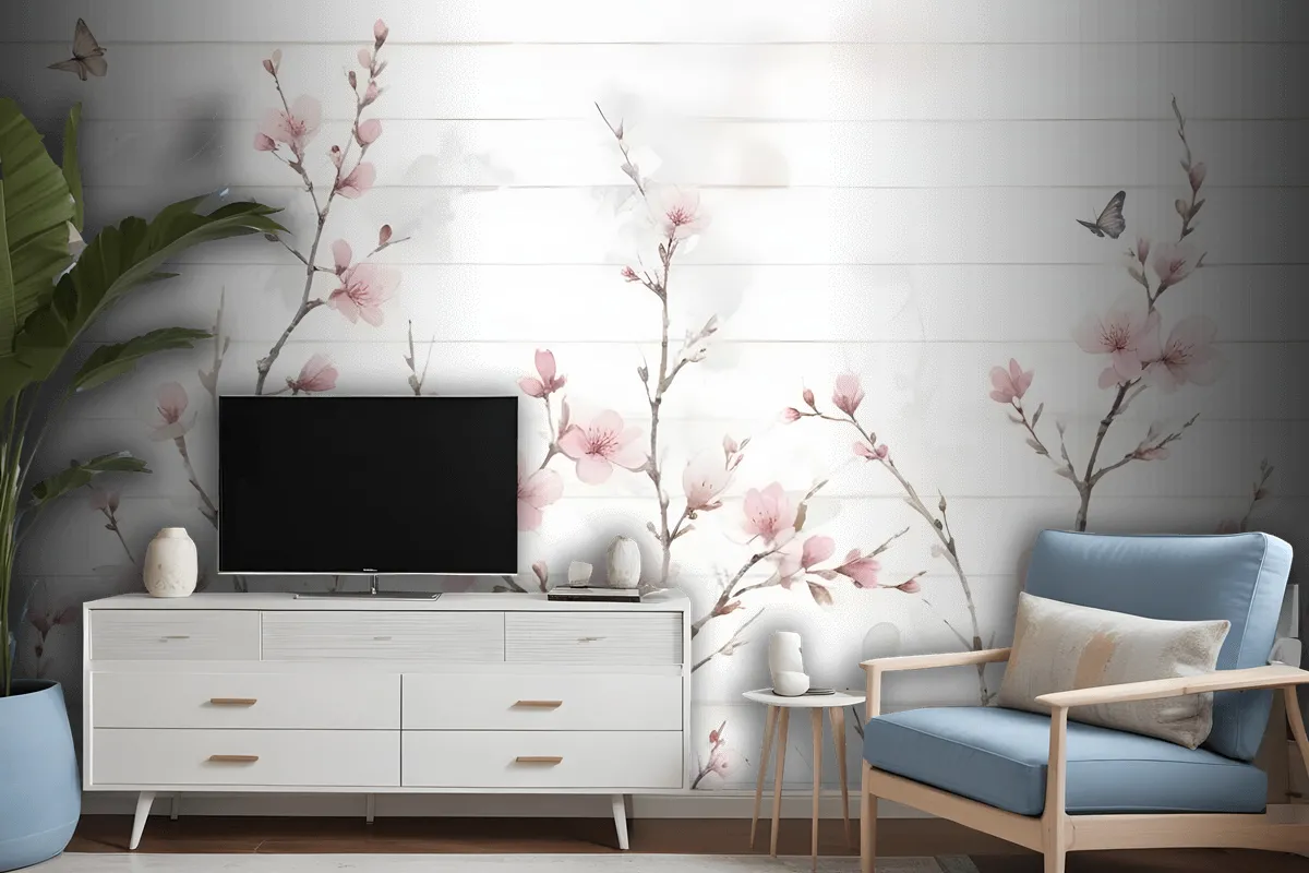 Watercolor Cherry Blossom Wallpaper Mural