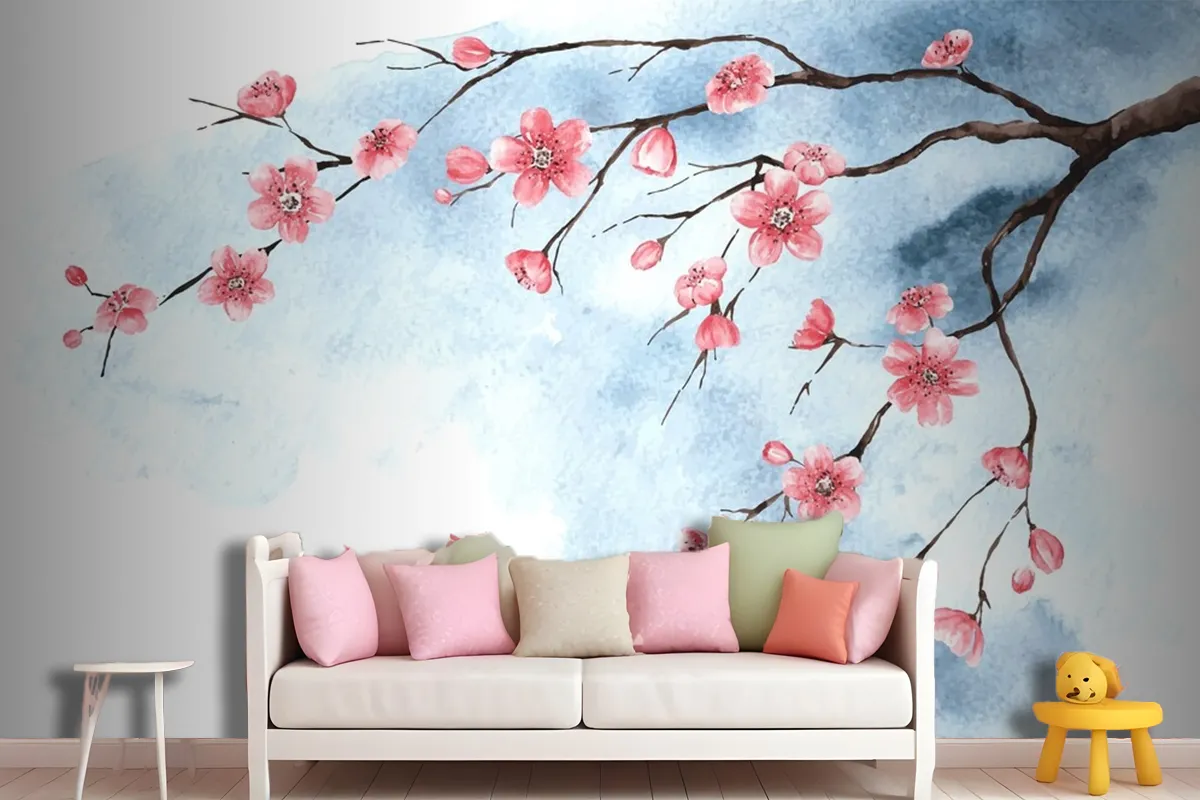 Watercolor Cherry Blossom Wallpaper Mural