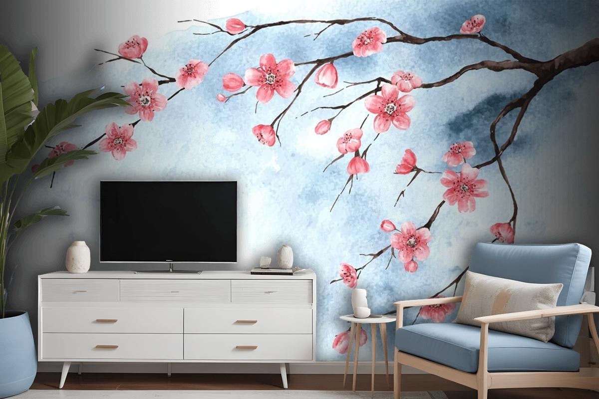 Watercolor Cherry Blossom Wallpaper Mural