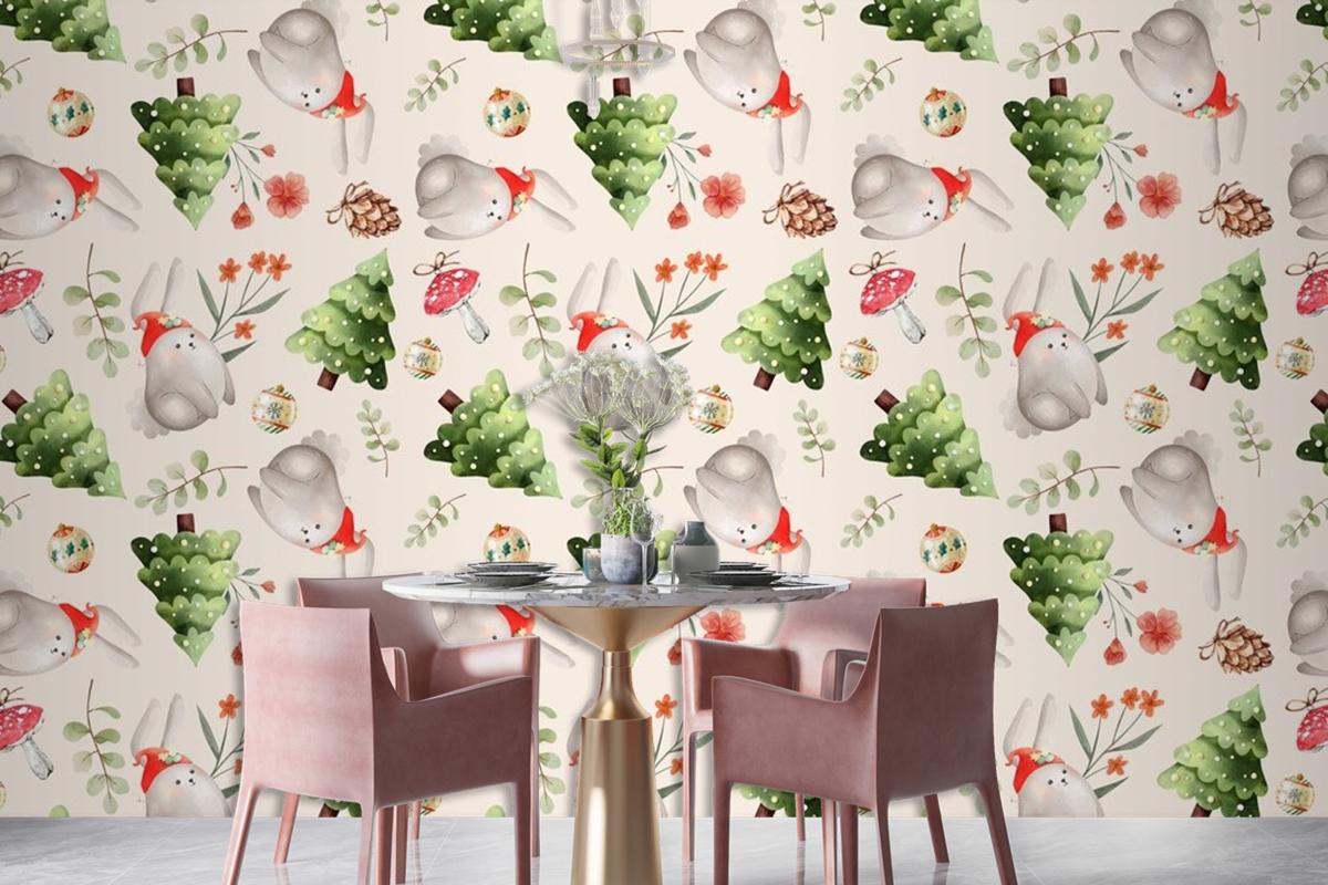 Watercolor Christmas Pattern Design Wallpaper Mural