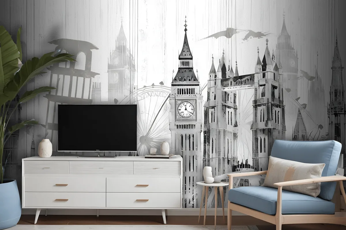 Watercolor City Famous Place Wallpaper Mural