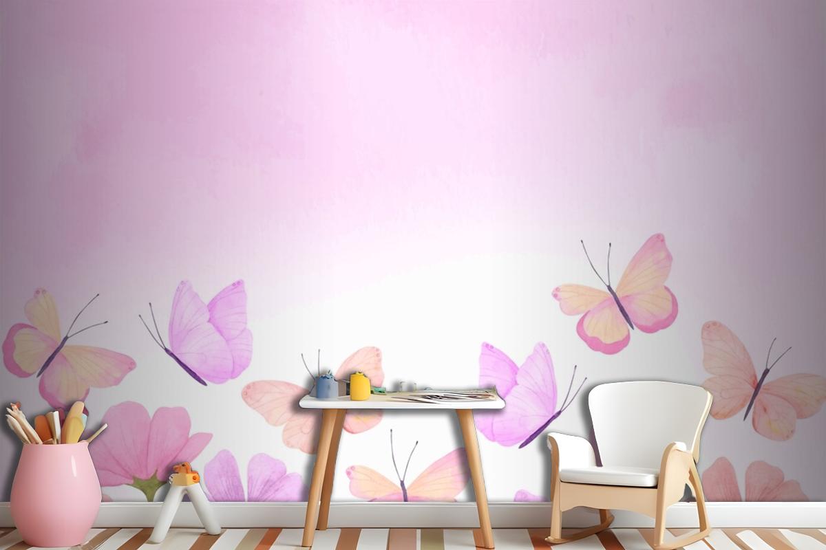 Watercolor Colorful Butterfly Background Kids Girl Wallpaper Mural