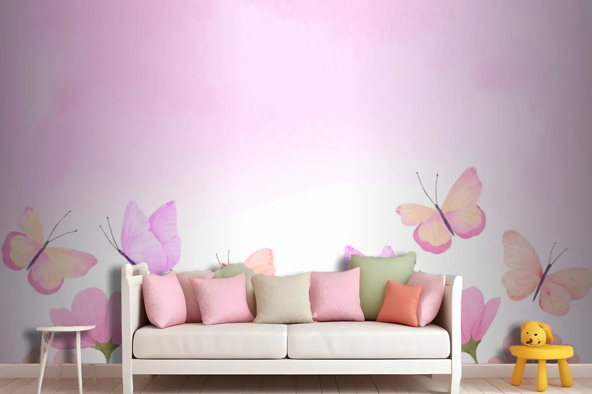 Watercolor Colorful Butterfly Background Kids Girl Wallpaper Mural