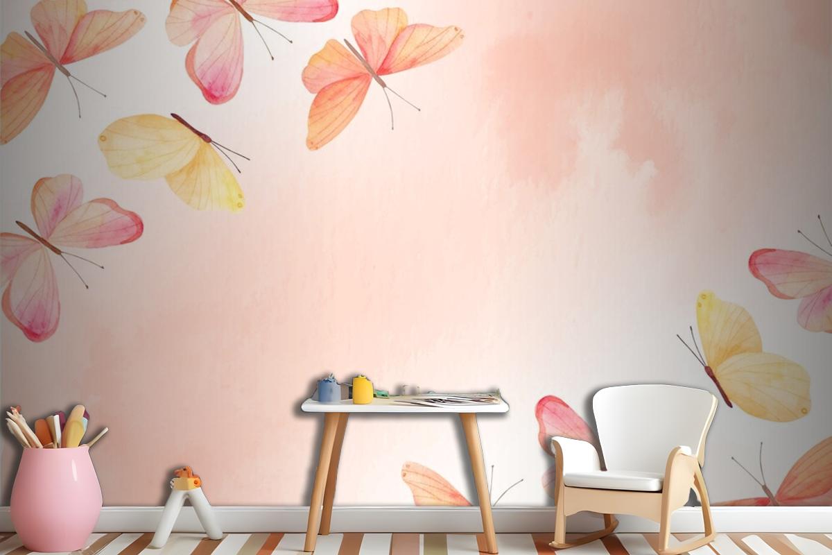 Watercolor Colorful Butterfly Background Kids Girls Wallpaper Mural