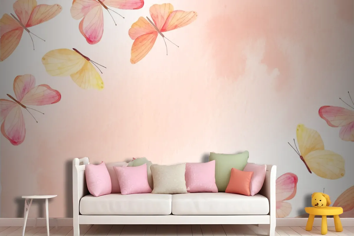 Watercolor Colorful Butterfly Background Kids Girls Wallpaper Mural