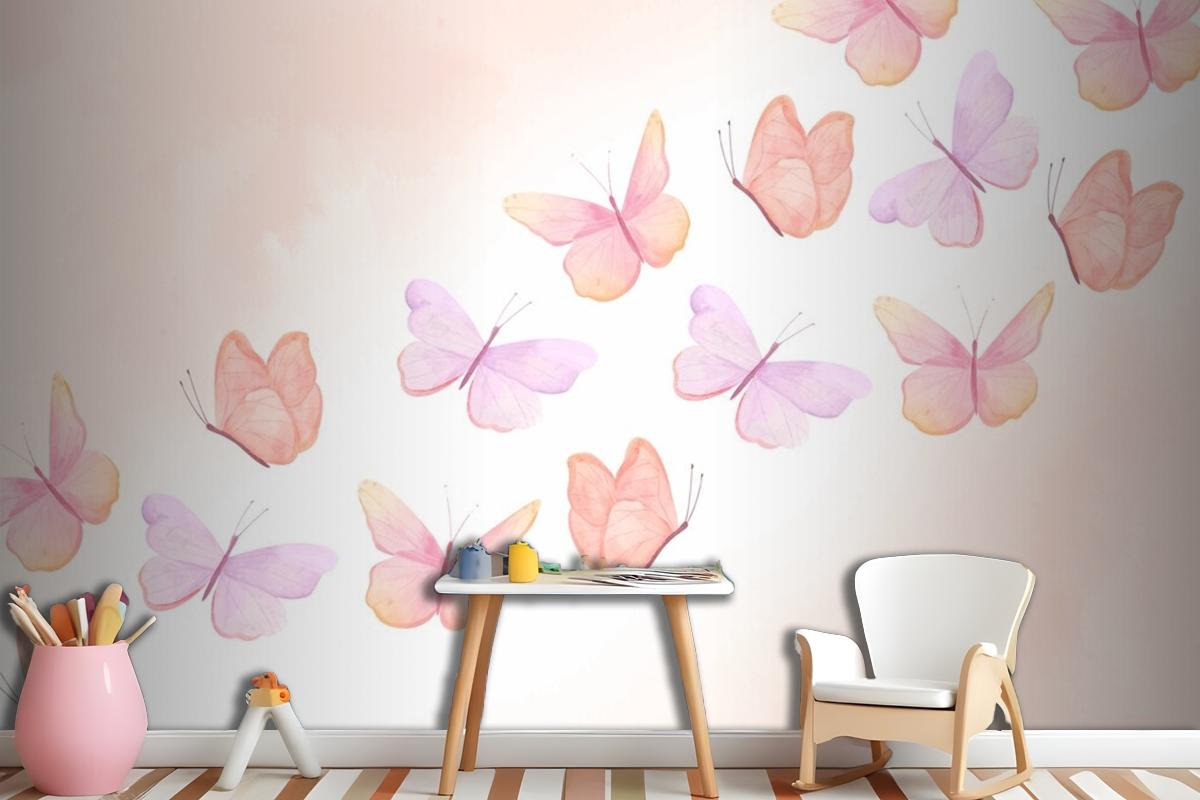 Watercolor Colorful Butterfly Background Kids Wallpaper Mural