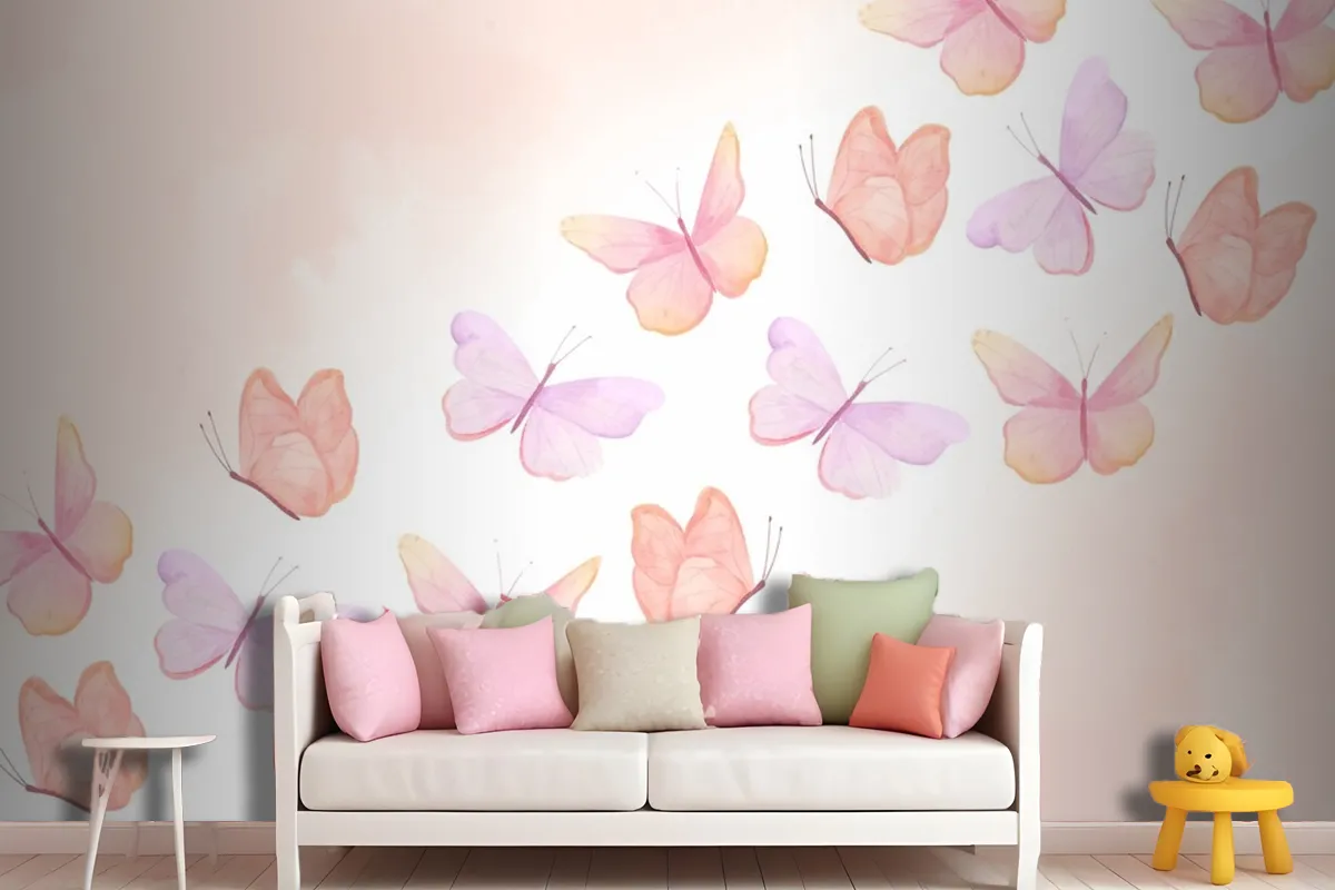 Watercolor Colorful Butterfly Background Kids Wallpaper Mural