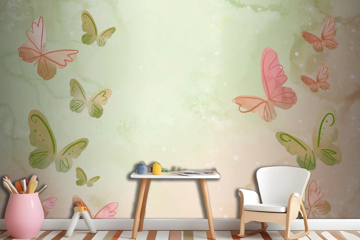 Watercolor Colorful Butterfly Background Wallpaper Mural