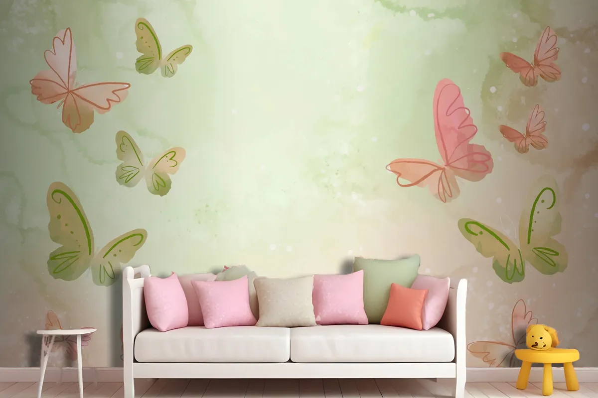 Watercolor Colorful Butterfly Background Wallpaper Mural