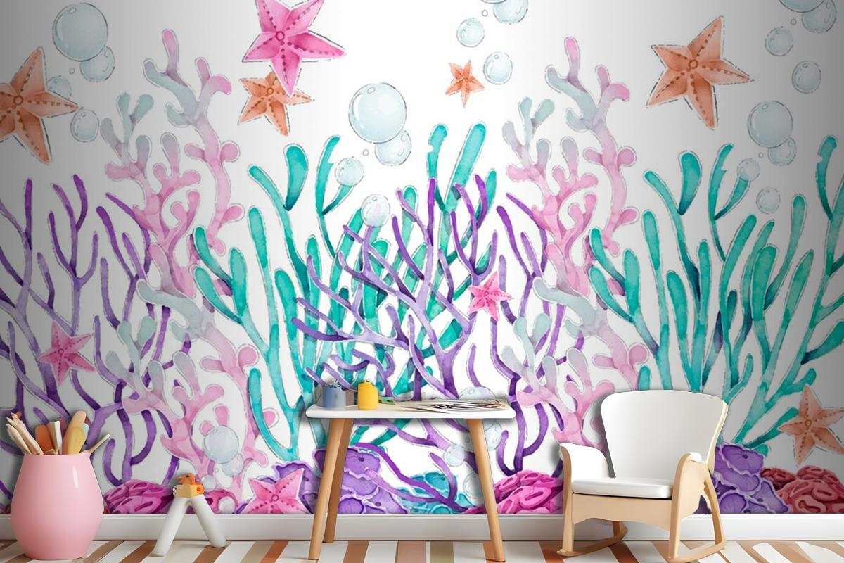 Watercolor Colorful Coral Background Wallpaper Mural