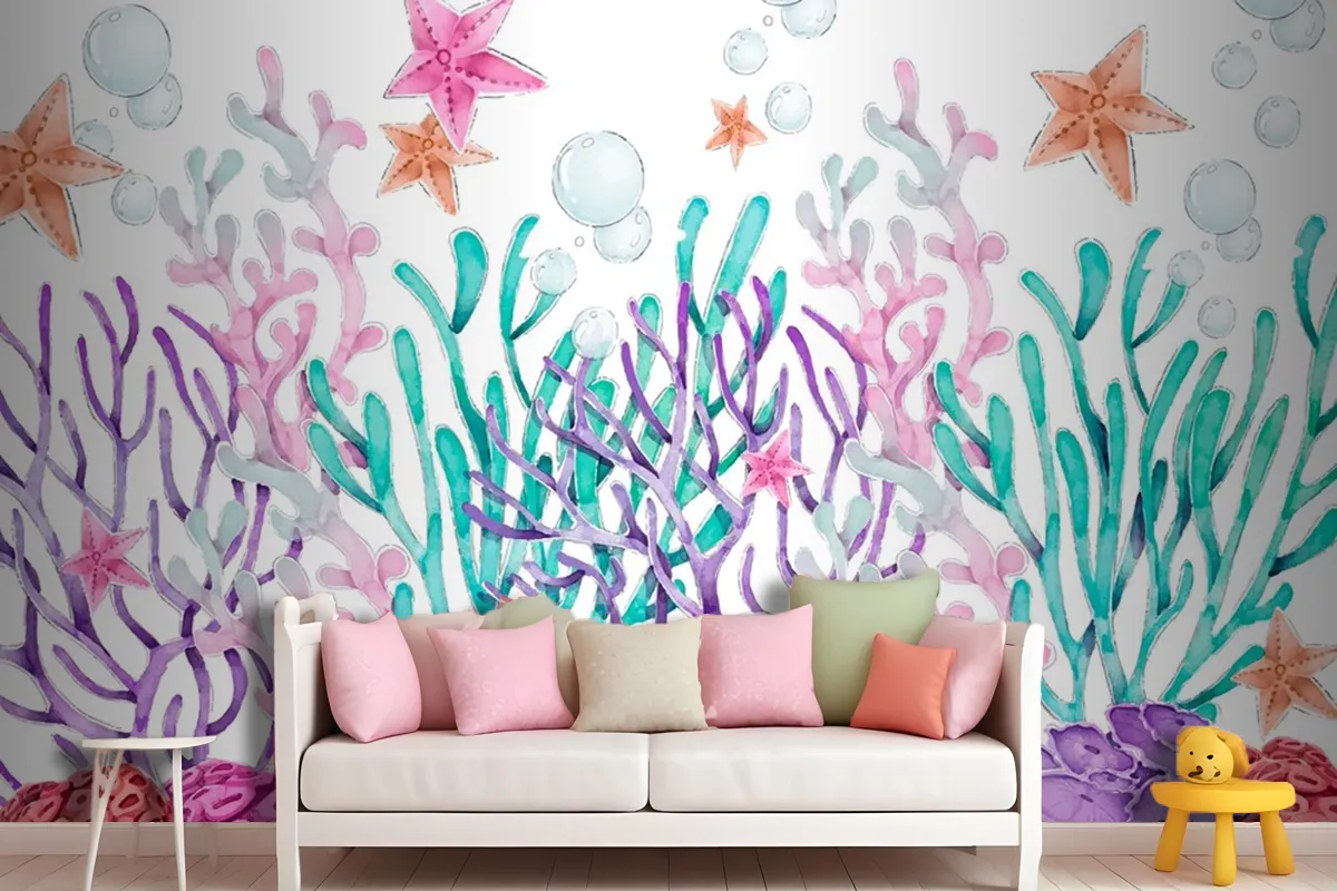 Watercolor Colorful Coral Background Wallpaper Mural