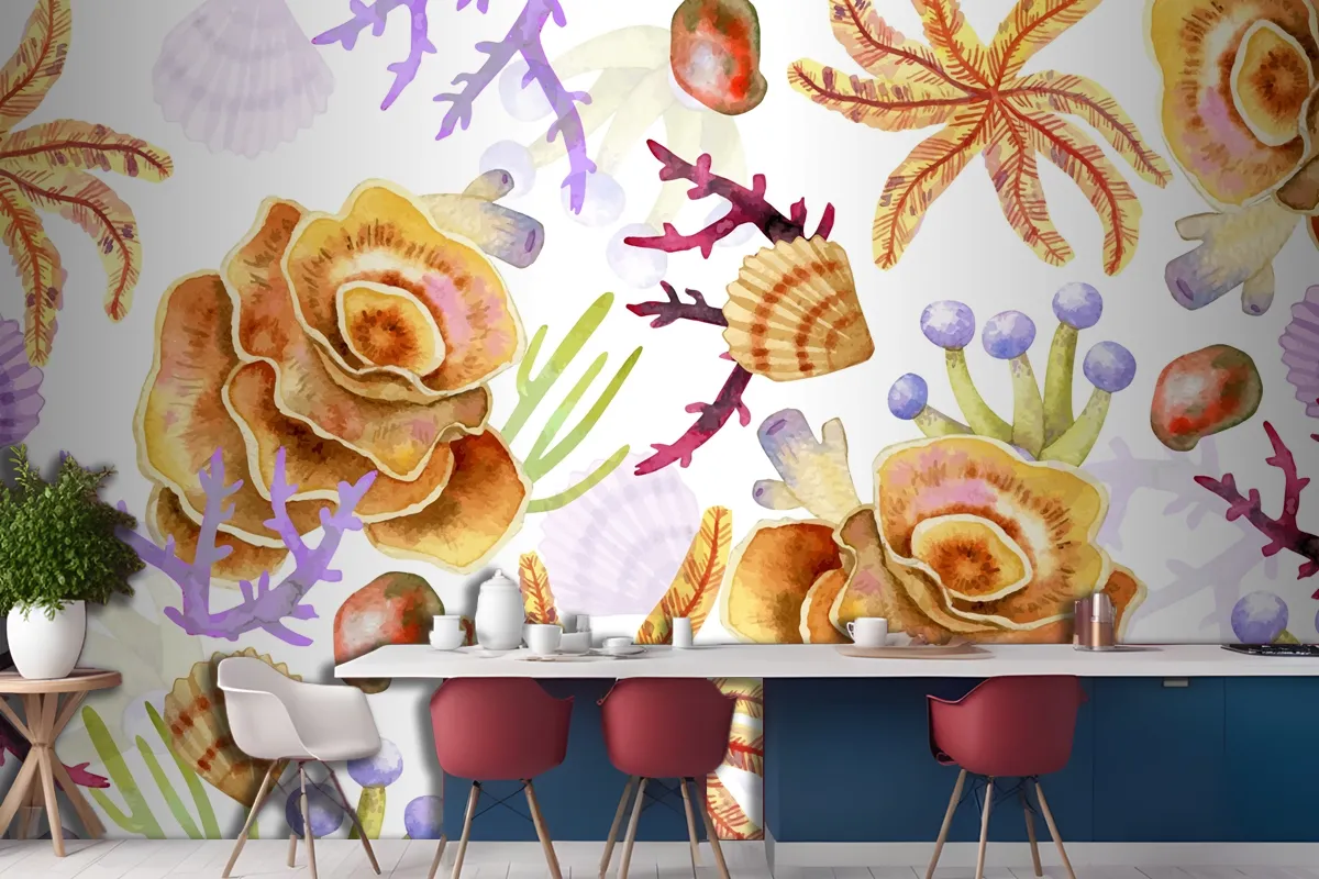 Watercolor Colorful Coral Background Wallpaper Mural