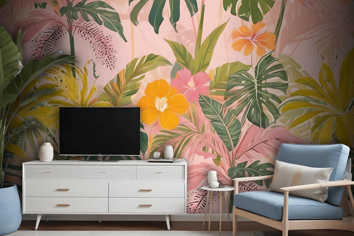 Watercolor Colorful Summer Tropical Leaf Wallpaper Mural