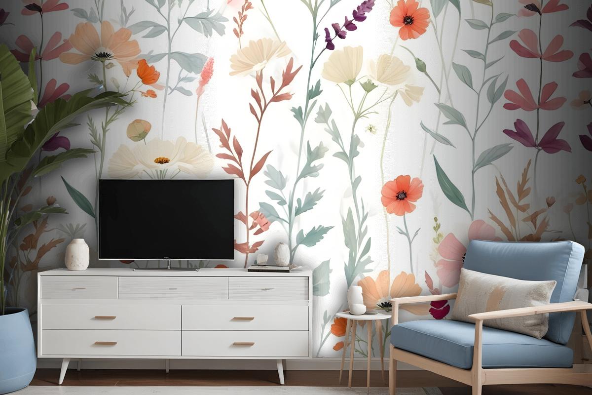 Watercolor Colorful Wildflower Garden Wallpaper Mural