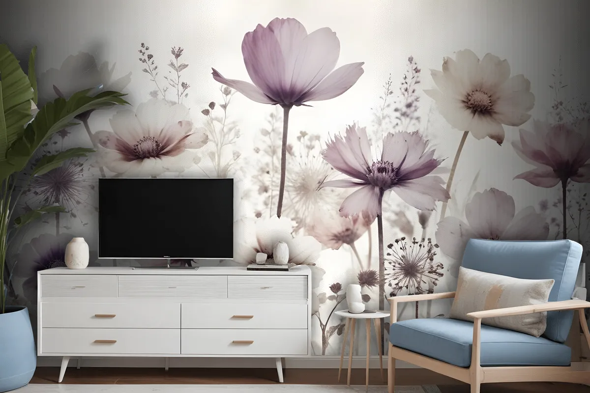 Watercolor Dark Poppy Flowers Wallpaper Mural