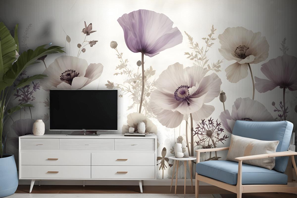 Watercolor Dark Poppy Flowers Wallpaper Mural