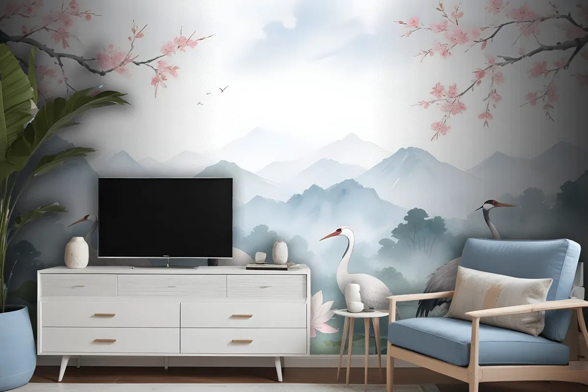 Watercolor Drawing Lotus Floral Art Wallpaper Mural