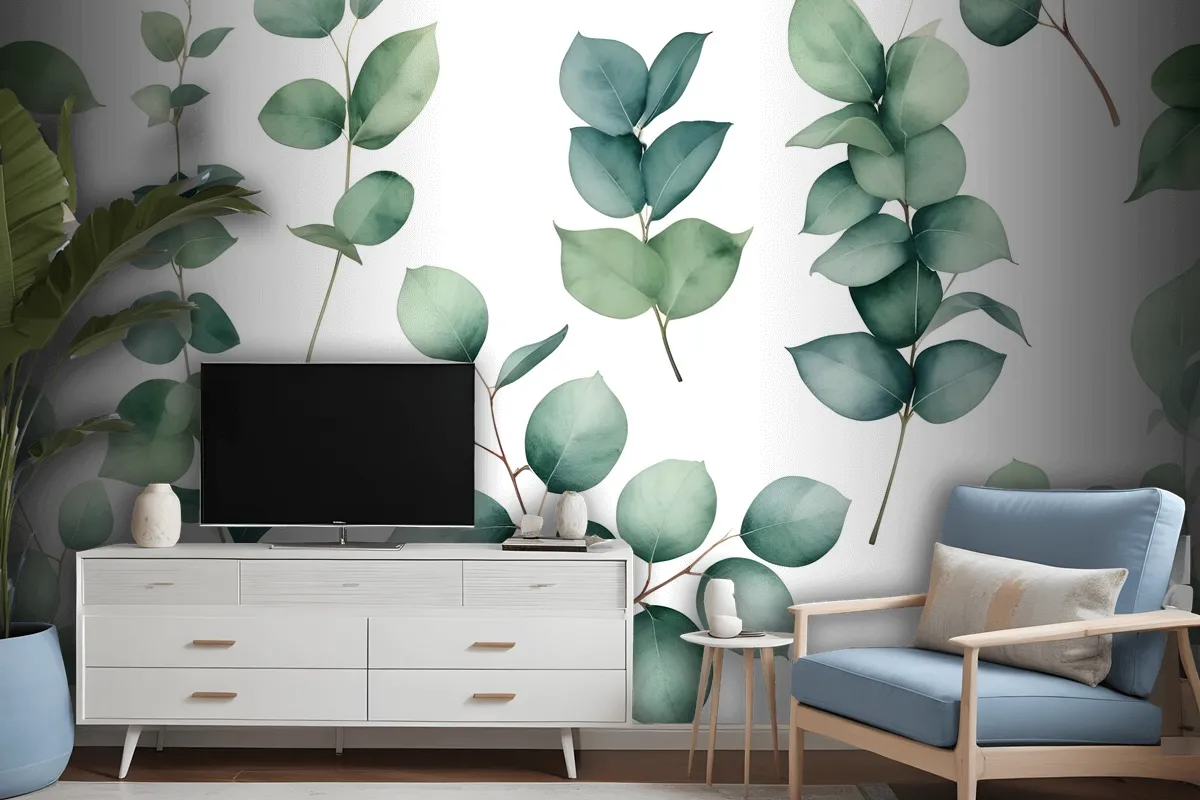 Watercolor Eucalyptus Leaf Wallpaper Mural