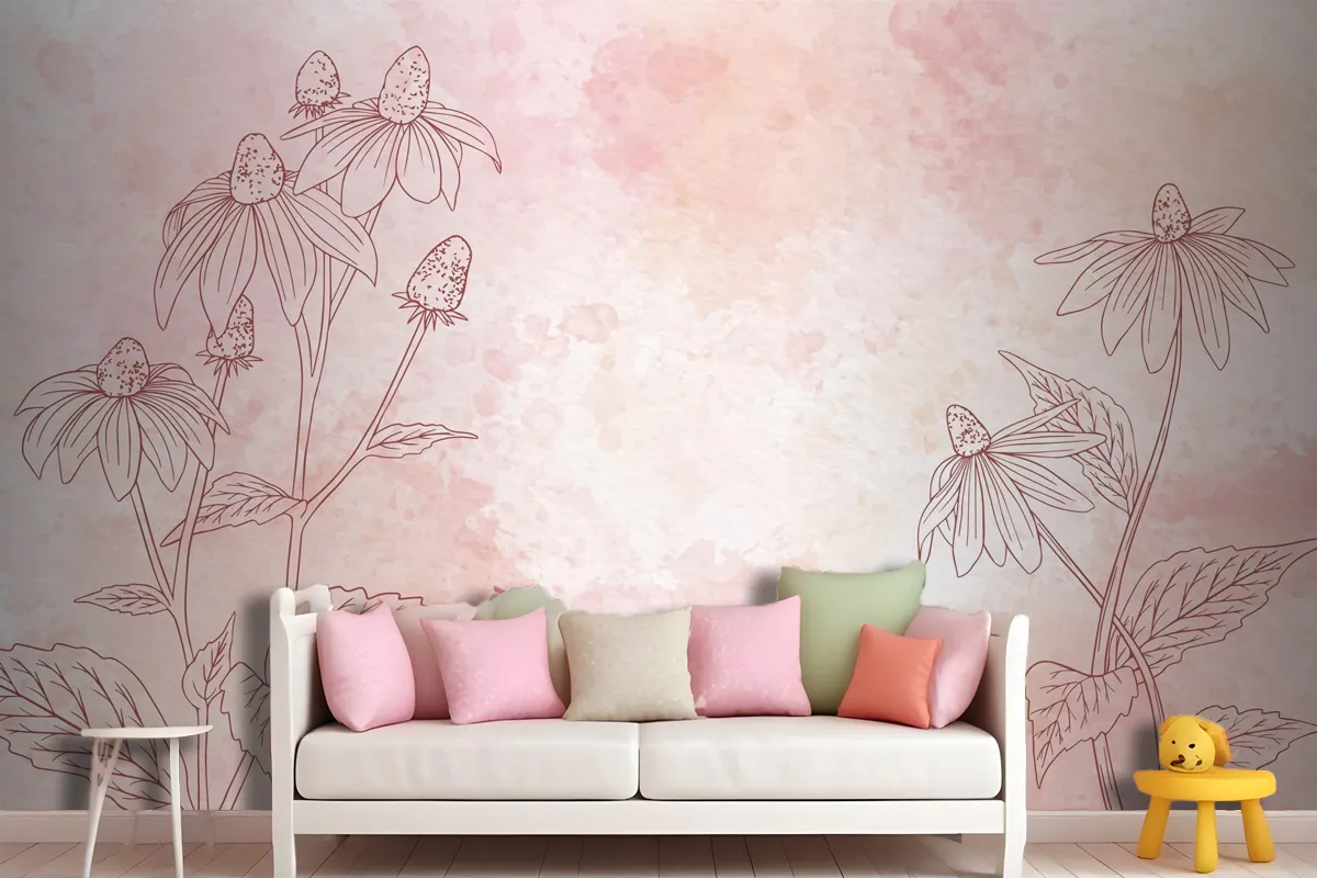 Watercolor Floral Background In Monochrome Wallpaper Mural