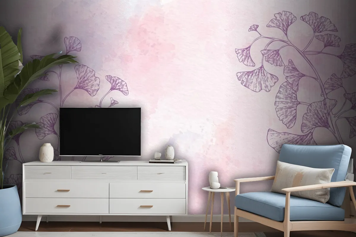 Watercolor Floral Background In Monochrome Wallpaper Mural