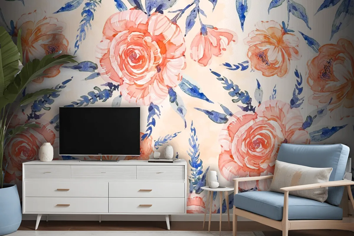 Watercolor Floral Background With Soft Colors Wallpaper Mural