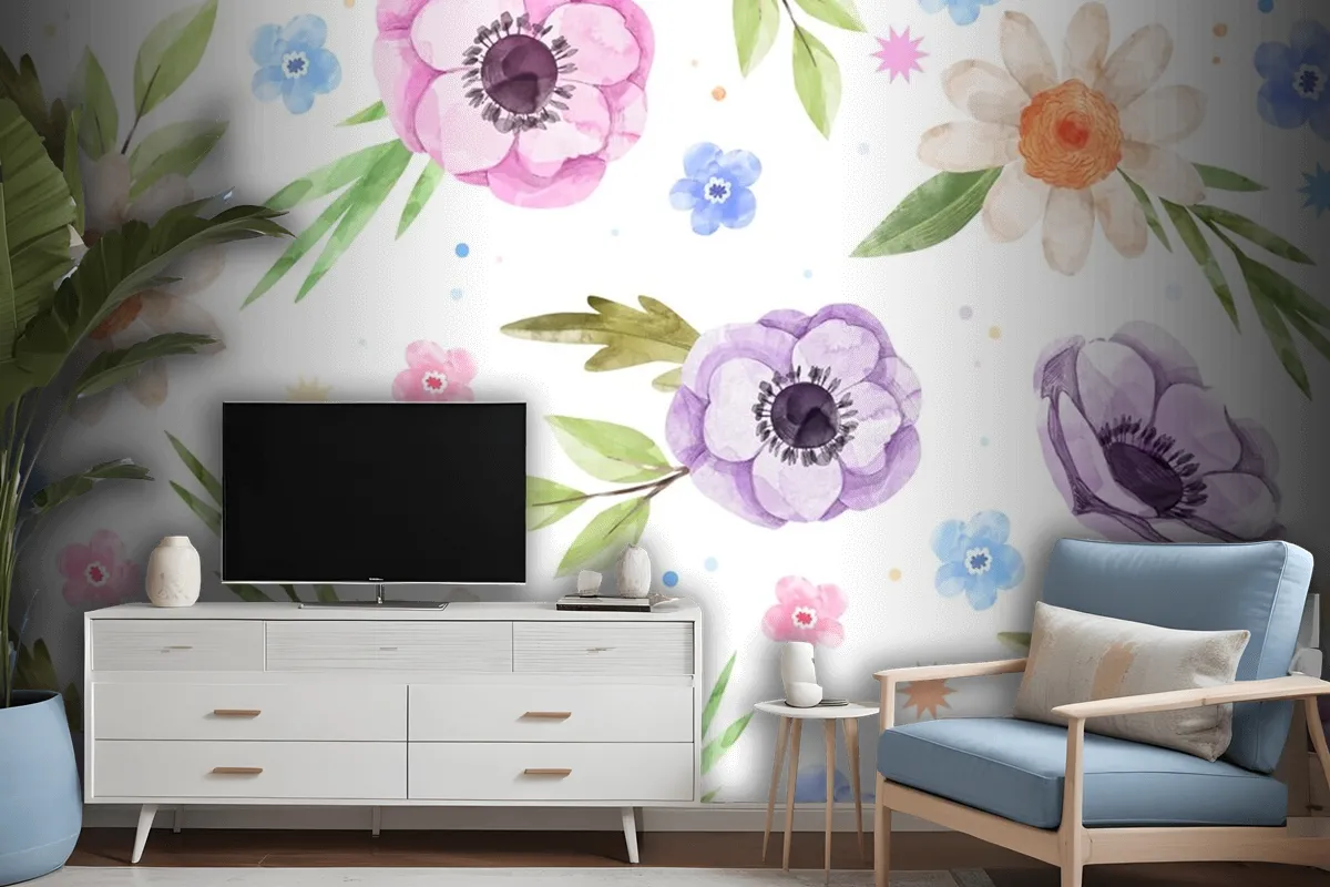 Watercolor Floral Background Wallpaper Mural