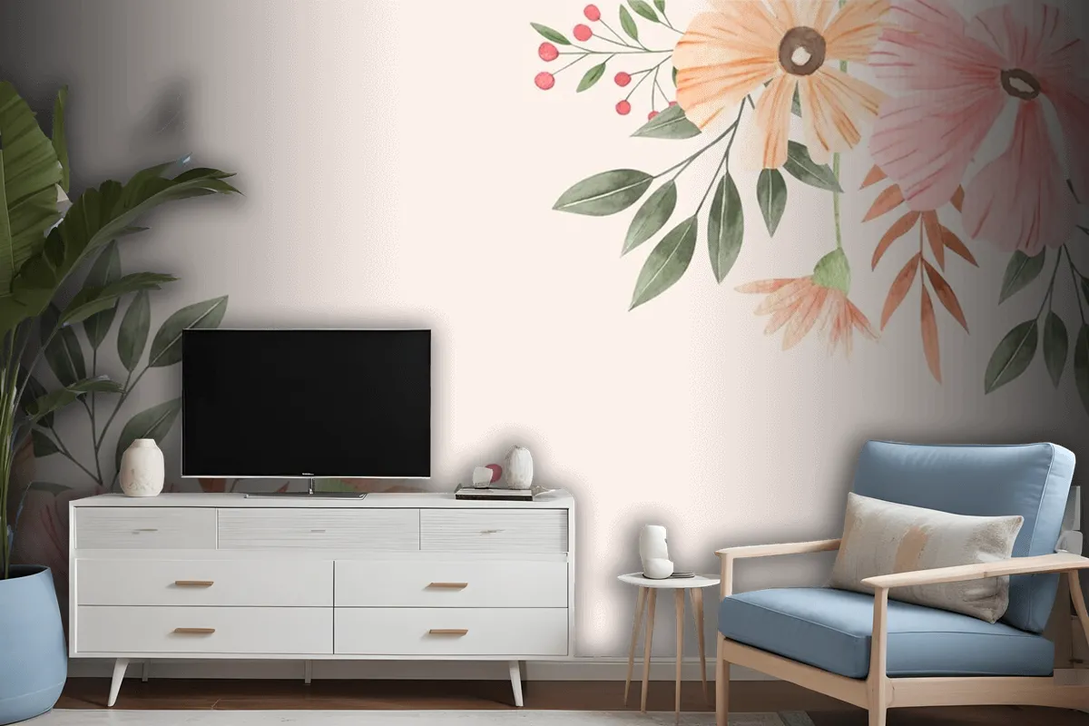 Watercolor Floral Background Wallpaper Mural