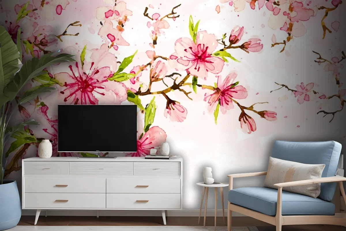 Watercolor Floral Background Wallpaper Mural