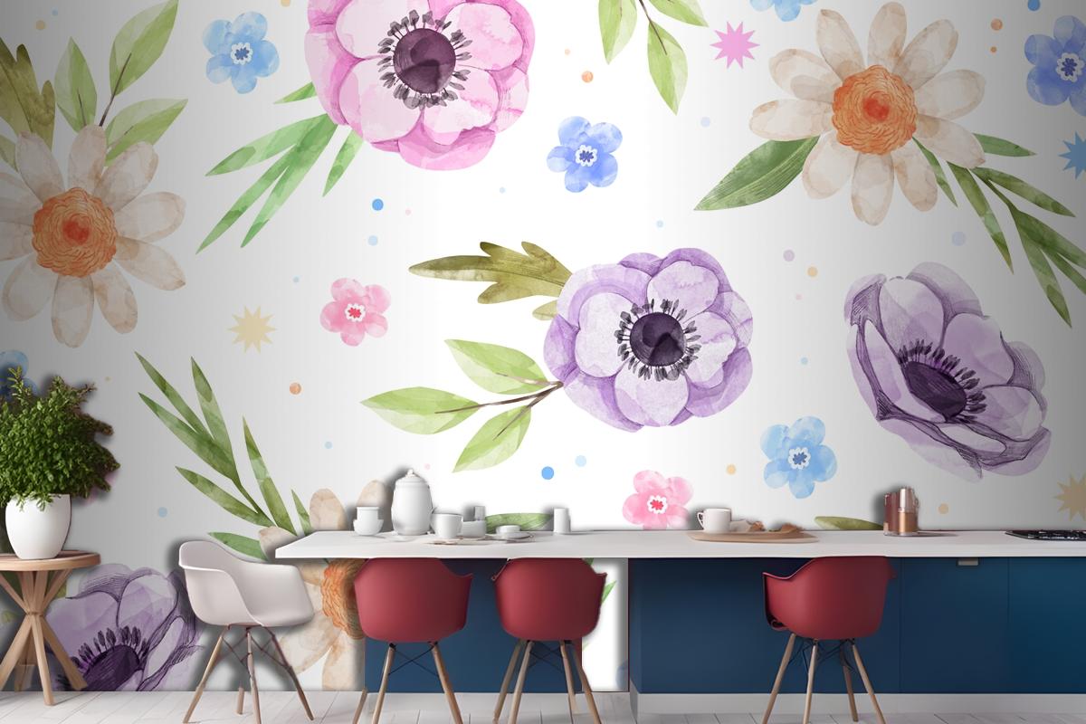 Watercolor Floral Kitchen Wallpaper Mural