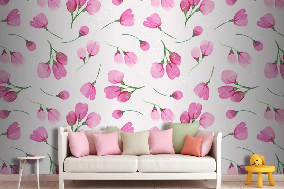 Watercolor Floral Pattern Design Wallpaper Mural