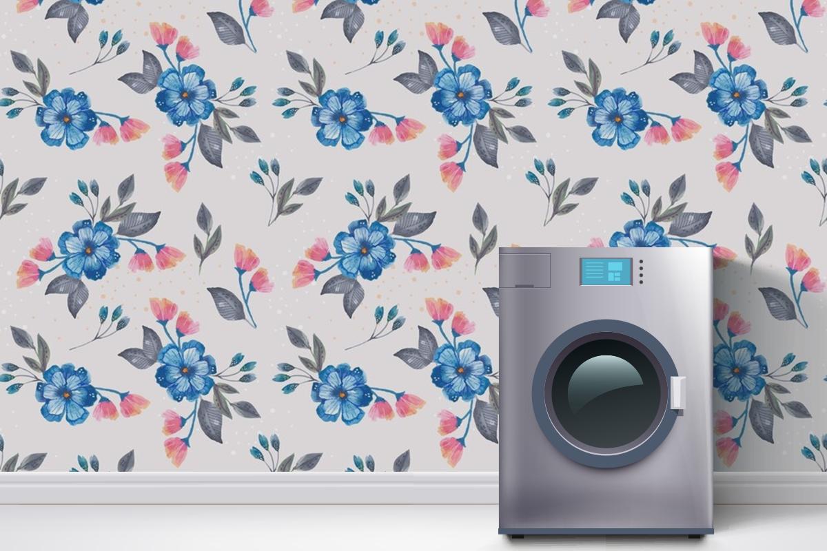 Watercolor Floral Pattern Design Laundry Room Wallpaper Mural