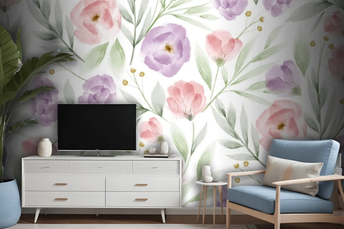 Watercolor Floral Pattern Wallpaper Mural